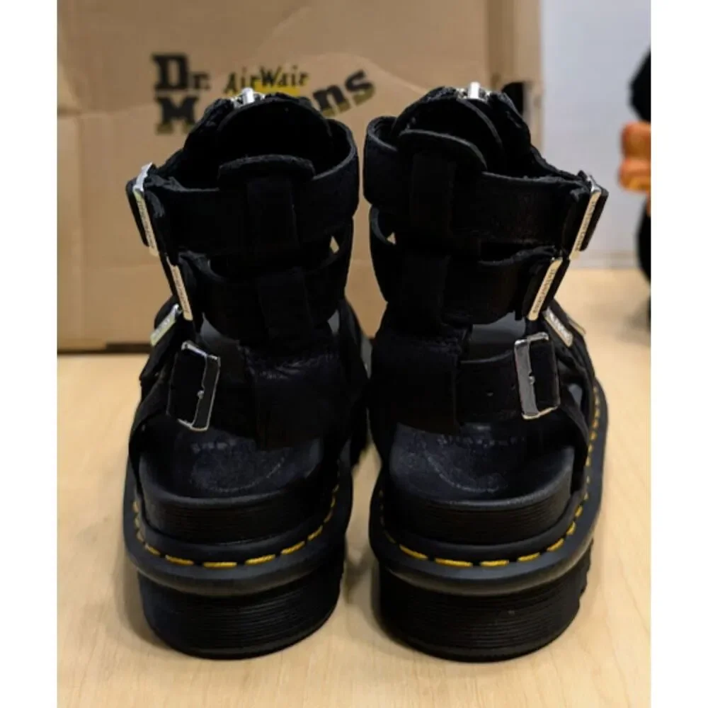 Dr. Martens Olson Grey Tumbled Nubuck Leather Gladiator Zip Sandals UK 5 NIB